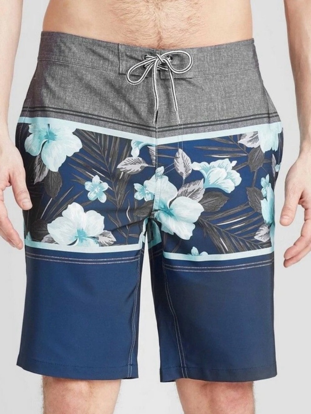 Goodfellow & Co Navy Floral Board Shorts with Gray Waistband